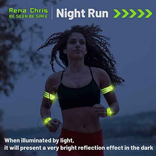 Rena Chris Reflective Running Gear, 4pcs High Visibility Reflective Arm Bands for Night Walking, Safety Running Gear with Reflective Tape for Clothing, Reflectors for Walking at Night, Running Safety Gear for Women, Man, Kids