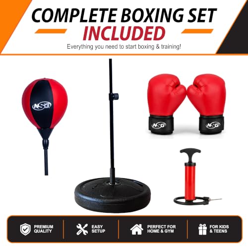 Large NSG Punching Bag for Kids & Boxing Gloves Set - Adjustable Freestanding Speed Bag with Stand, Junior Boxing Gloves & Pump