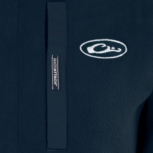 Drake Waterfowl Men's Camp 2.0 Fleece Pullover | Hunting Anti-Pill Moisture Wicking 1/4 Neck Snap Sweater with Chest Pocket, Navy, Large