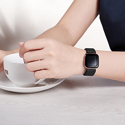Stretchy Nylon Watch Band for Fitbit Versa 2 - Black/Grey Adjustable Strap