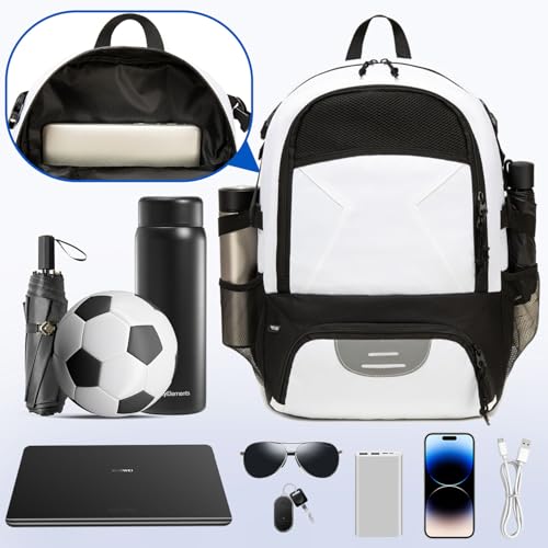 AIRTTUZ Large Capacity Basketball Backpack White for Sports Equipment & Gear