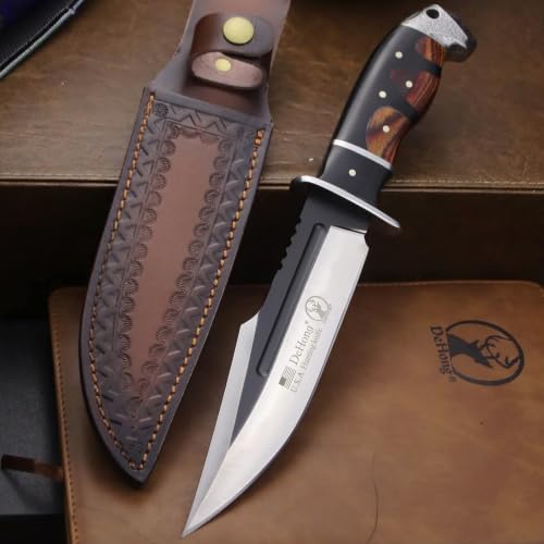 DeHong-88 Hunting Knife 7.1-Inch Fixed Blade Tactical Knife with Leather Sheath for Camping & Survival