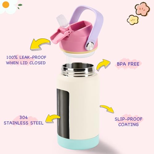 Kids Insulated Stainless Steel Water Bottle Set - 12oz Leak-Proof Toddler Cups with Straws, BPA Free, 2 Pack for School & Travel