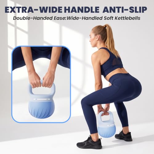 Sky Blue Soft Kettlebell 15 lbs - Wide-Grip, Anti-Slip Resistance Weights