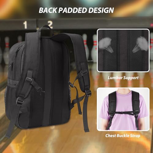 Bosynoy Bowling Backpack with Shoe Compartment - Black