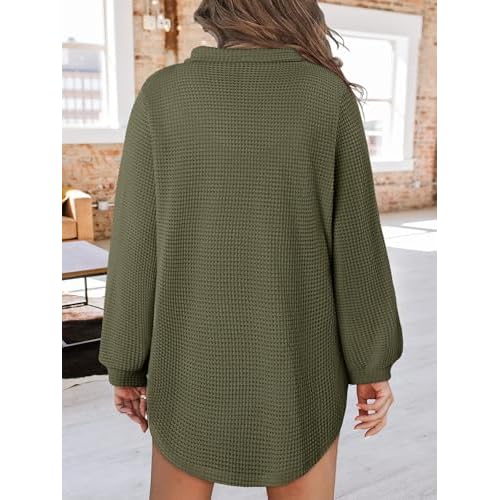 BETTE BOUTIK Womens Long Sleeve Waffle Knit Tops Fall Winter V Neck Sweatshirts Casual Fashion Shirts