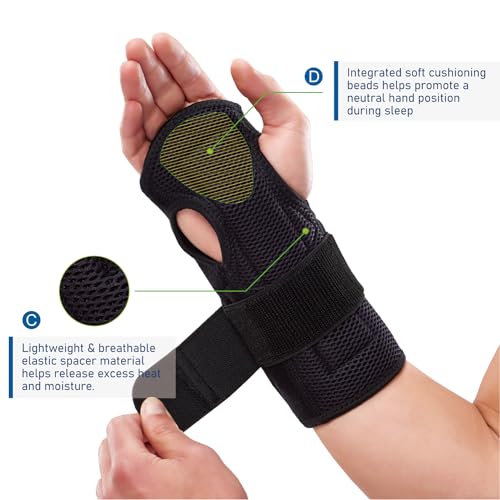 Night Sleep Wrist Brace ? Adjustable, Cushioned Support for Carpal Tunnel, Tendonitis, and Arthritis Pain Relief ? Fits Both Hands, One Size