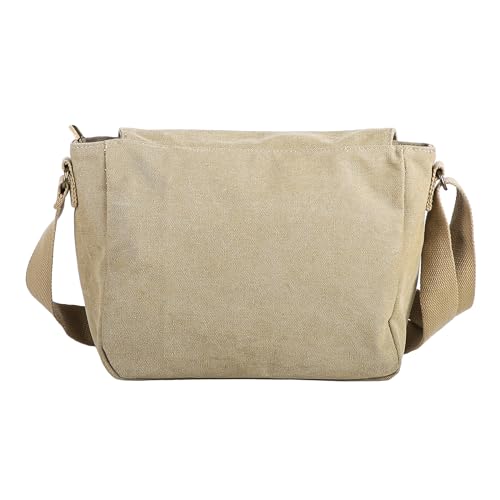 Khaki School Canvas Messenger Bag - Crossbody Vintage Satchel for Students