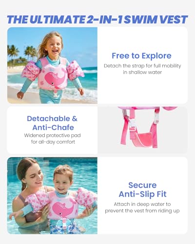Toddler Swim Vest Puddle Jumper for 24-66 lbs Pink Whale Variation