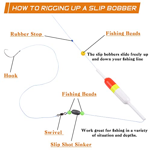 10 Pack Slip Fishing Bobbers - Buoyant Balsa Wood Float with Bright Colors, 2.44x0.59x5 Inches
