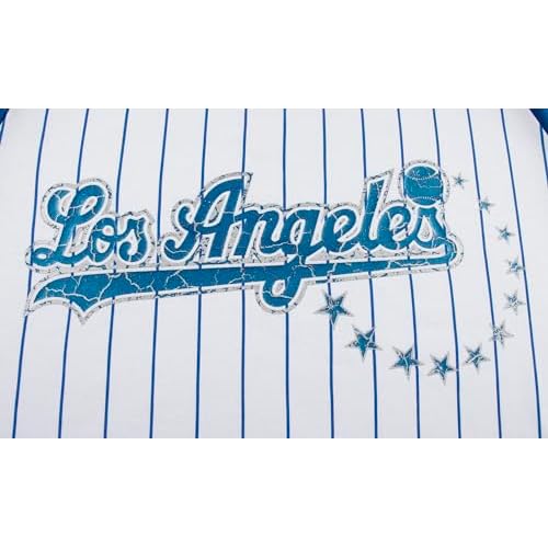Womens City Baseball Pinstripe Fans Vintage Sporty V-Neck Tee Shirts - Royal & White