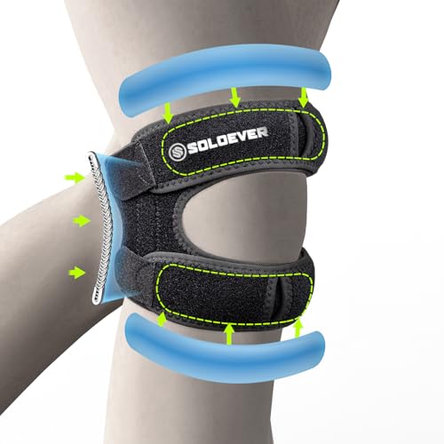 Patella Knee Brace with Side Stabilizers for Men & Women, Adjustable Patellar Tendon Support Strap for Knee Pain, Knee Strap for Running, Meniscus Tear, Arthritis, Tendonitis, Injury Recovery (Black, One Size)