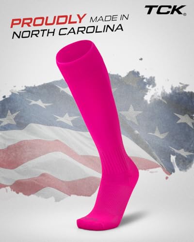 Soccer Socks Youth & Adult Knee High Stretch Fit for Shin Guards - Hot Pink Small