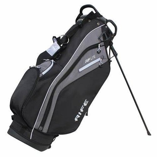 Rife RF-LITE Golf Stand Bag 9" 7-Way Divider Top, Putter Compartment, Lightweight Dobby Nylon, Black/Gray with Hydration Sleeve & Rain Hood