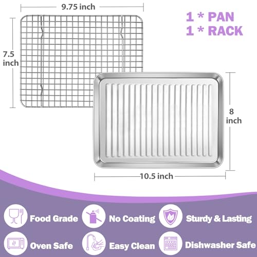 P&P CHEF Stainless Steel Baking Pan with Wire Rack - 10.5 x 8 x 1 Inch