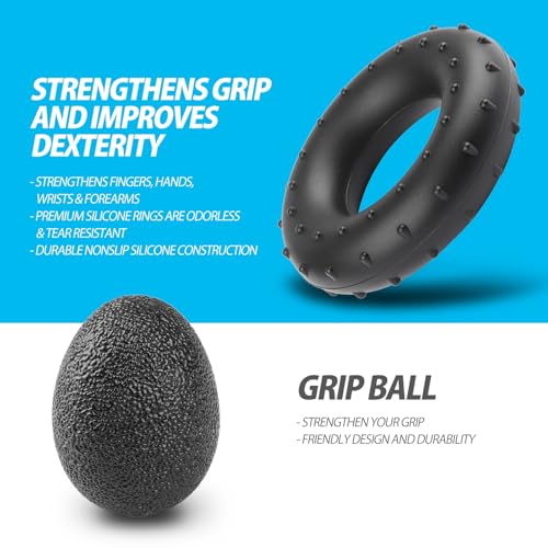 NIYIKOW Black Grip Strength Trainer Kit with Counter 5 Pack - Hand & Finger Exercisers