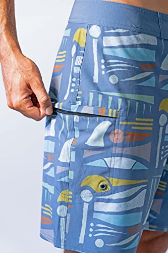 Men's 18-19 Inch 4-Way Stretch Boardshorts Swim Trunks - Retro Aloha 36