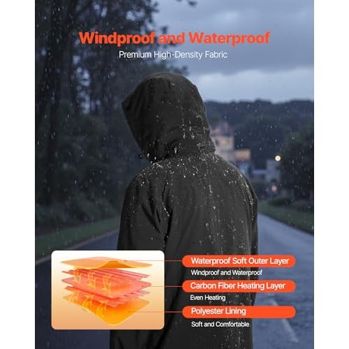 VEVOR Heated Jacket with 7.4V Battery Pack, Windproof and Waterproof Lightweight Heating Coat
