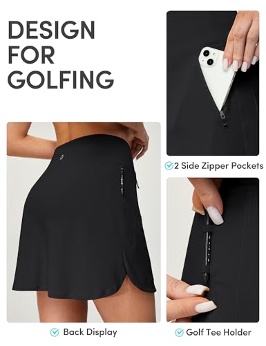 Large Black High Waist Golf Skirt with 5 Pockets for Women - Athletic Tennis Skort for Workout & Casual