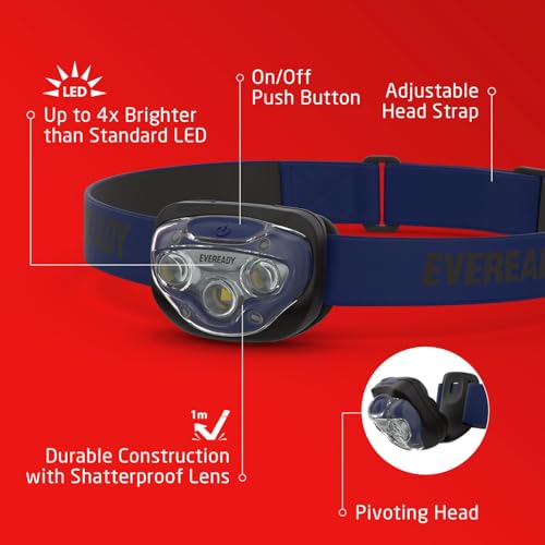 Eveready LED Headlamp 200 Lumens IPX4 Water-Resistant, 2 Pack