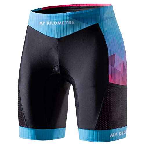 MY KILOMETRE Womens Triathlon Shorts 8¡± Inseam Tri Shorts with Side Pockets Adjustable Drawstring
