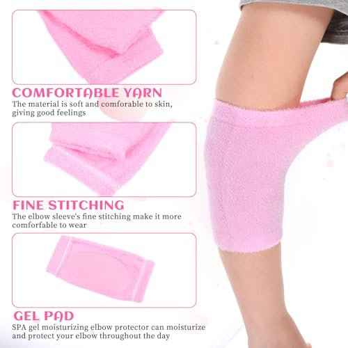 2 Pairs/4 Pcs Elbow Moisturizing Sleeve, Elastic Gel Elbow Pads for Women, Soft Sleeve Elbows Protector for Spa Moisturizing Dry Cracked Skin Care (Pink)