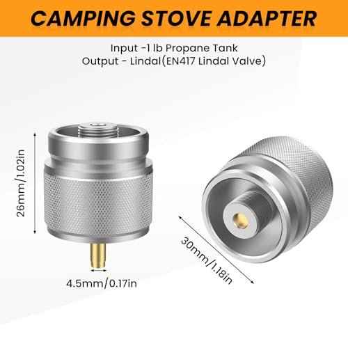 2 Pcs Camping Stove Adapter, LPG Canister Adapter, 1 Lb Propane Tank Input EN417 Lindal Valve Output Propane to Butane Adapter for Backpacking Stove Portable Burner Heater (Silver)