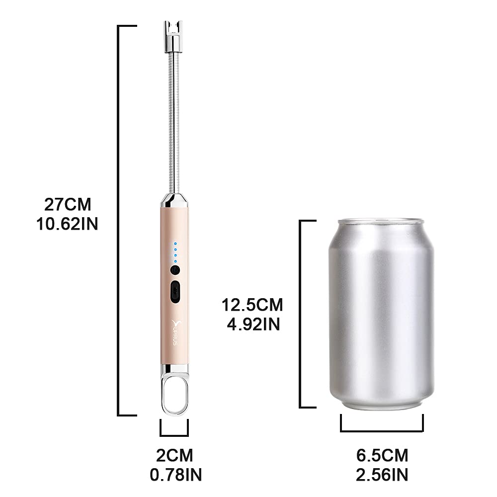 SUPRUS Lighter Rechargeable USB Lighter Arc Electric Lighetrs with Safety Switch 360° Flexible Neck Flameless Grill Long Lighters for Candle Camping Cooking (Champagne Gold)