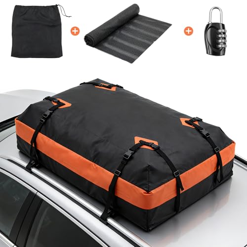 DUMOS Waterproof Car Roof Bag Cargo Carrier 15 Cu Ft Black-Orange