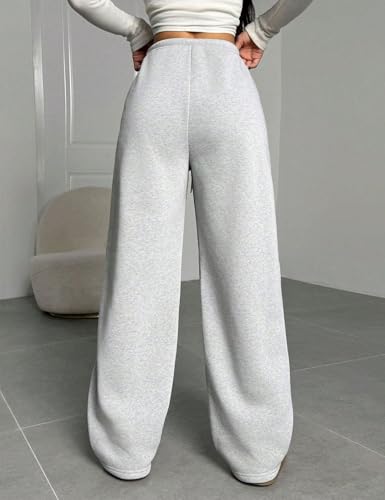 Women's Fleece Lined Sweatpants - V-Waist Wide Leg Baggy Pants Grey Medium