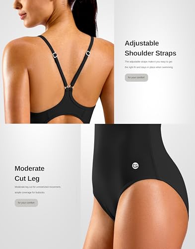 G Gradual Women's One Piece Athletic Swimsuit - Medium Black