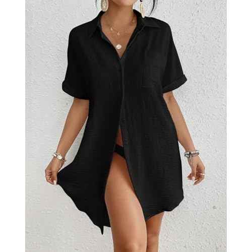 Bsubseach Women Swimsuit Coverup Shirt Dress Button Down Bathing Suit Cover Up Beachwear