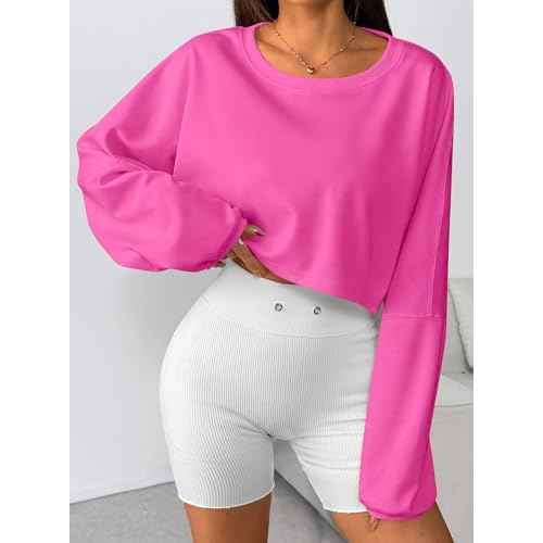 Remidoo Women's Casual Cropped Sweatshirt Long Sleeve Crop Top Crewneck Pullover Shirt