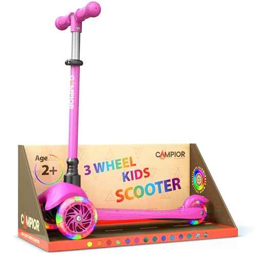 Pink Mini 3 Wheel Scooter for Kids ? Lean-to-Steer with LED Light-Up Wheels, Adjustable Handlebar, Wide Anti-Slip Deck, Smooth PU Wheels, Rear Foot Brake ? Toddler Scooter for Ages 2+