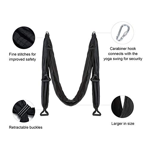 ZELUS Black Aerial Yoga Swing Sling Kit Support Inversion Equipment with Straps