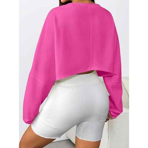 Remidoo Women's Casual Cropped Sweatshirt Long Sleeve Crop Top Crewneck Pullover Shirt