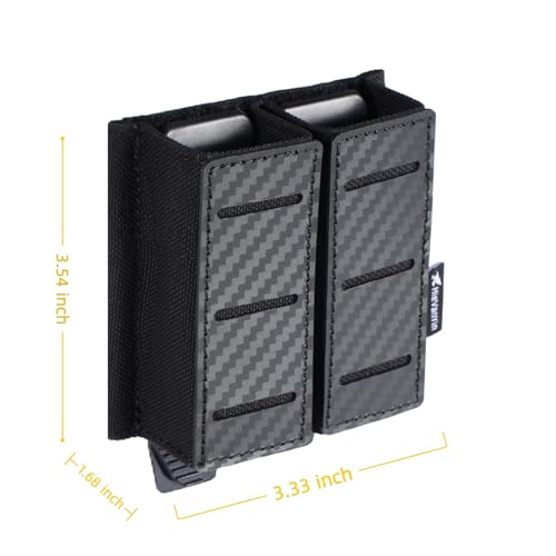 BK Double Magazine Pouch for 9mm .40 S&W .45 ACP Double-Stack Magazines MOLLE Belt Nylon Holder with Laser-Cut Panel and Quick-Release Insert
