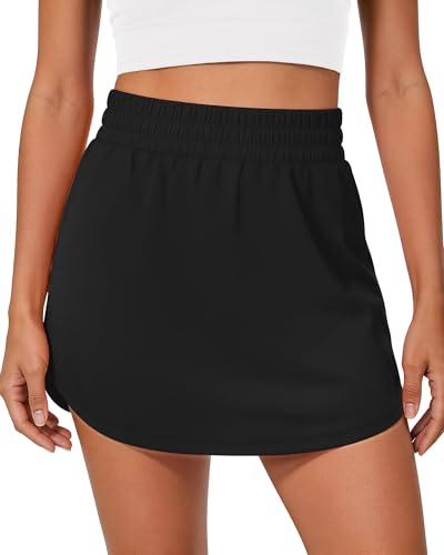 Black Women's Athletic Skirt with Pockets - High Waist Tennis Skort for Workout