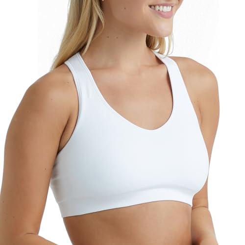 Hanes Women's Sports Bra Medium White Seamless Racerback Moisture-Wicking Pack
