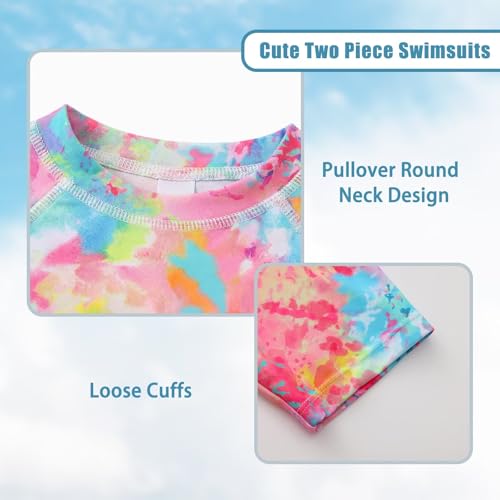 Girls Two Piece Rash Guard Swimsuit Set Short Sleeve Bathing Suit for Kids 8-10 Years Blossom Tie Dye