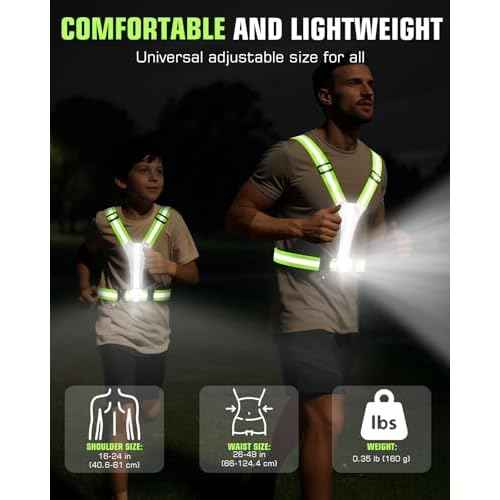 Zacro LED Reflective Vest with Chest Light 500LM, 5 RGB Colors High Visibility Rechargeable Light Up Running Vest IPX4 Night Safety Running Gear for Dog Walking, Cycling, Adjustable for Men Women Kids