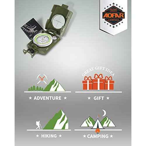 AOFAR AF-4074 Military Compass for Hiking,Lensatic Sighting Waterproof,Durable,Inclinometer for Camping,Boy Scount,Geology Activities Boating