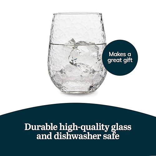 Hammered Stemless Wine Glass Set of 8 - 17 oz - Variation of THIS listing