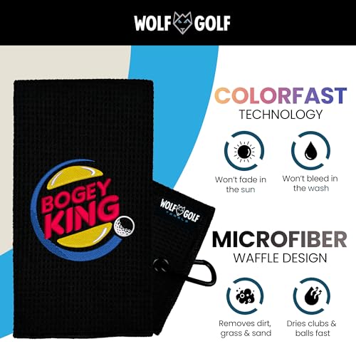 Wolf Golf Towels Bogey King Golf Towel - Embroidered USA, 16x21.5 Inches, Heavy Duty Microfiber for Clubs & Balls