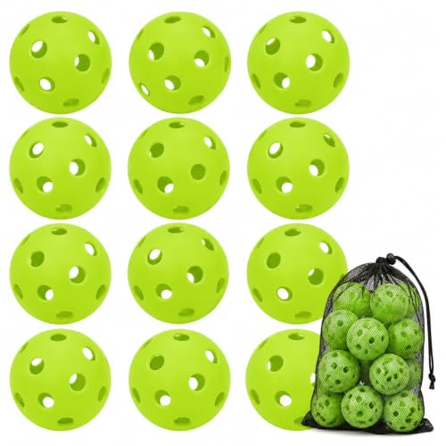 Green Plastic Baseball Practice Balls 12 Pack with Drawstring Bag - Lightweight Soft Training Balls