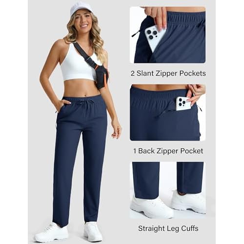 MAGCOMSEN Women's Hiking Pants Lightweight Quick Dry UPF 50 Water Resistant Elastic Waist Golf Travel Pants Zip Pockets