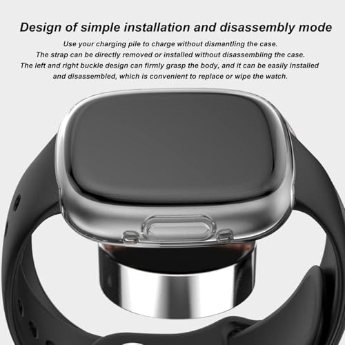 Anti-Scratch TPU Screen Protector Case for Fitbit Versa 4 & Sense 2 - Black & Clear 1.58 Inch