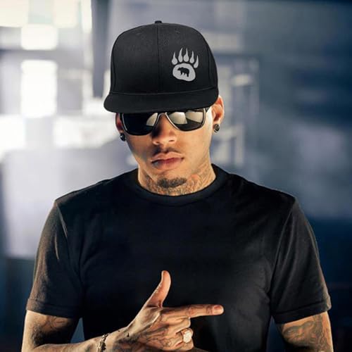 Bear Claw Snapback Hat for Men Adjustable Flat Bill Trucker Cap Black