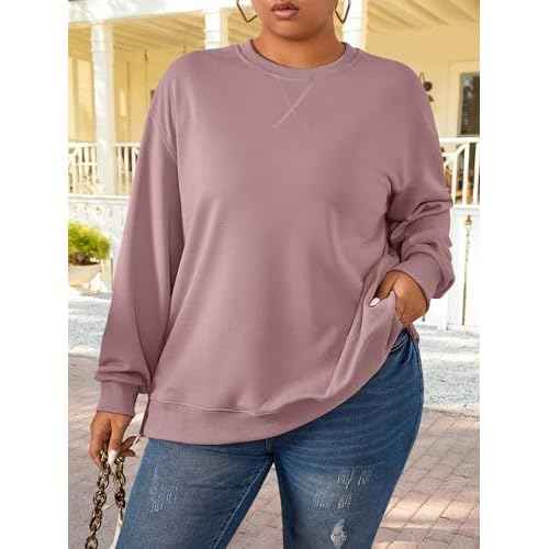 TAKEYAL Plus Size Sweatshirt for Women Oversized Casual Crew Neck Drop Shoulder Pullover Teen Girls Clothes