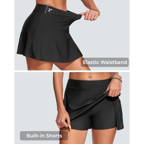 Womens Mid Rise Swim Skirt - Bathing Suit Skirt with Built-in Shorts Split Skort Swimsuit Bottoms Swimwear 2025